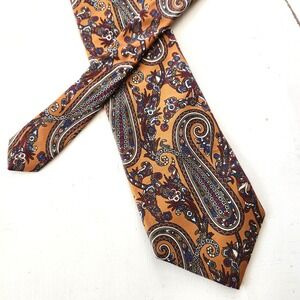 Vintage Christian Dior Monsieur Silk Paisley Necktie Orange Blue Red Pattern 57"